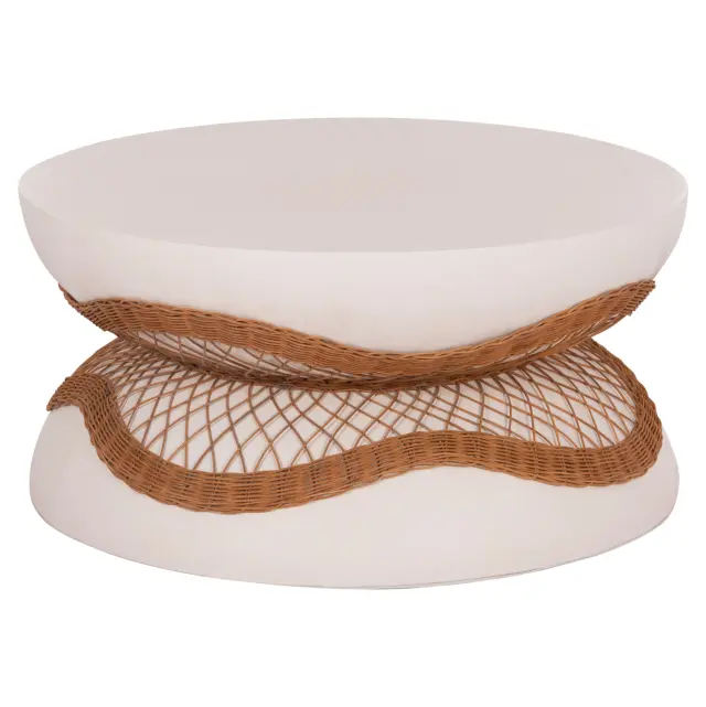 ΤΡΑΠΕΖΙ ΣΑΛΟΝΙΟΥ FB918157.02 FIBER CEMENT ΛΕΥΚΟ-ΦΥΣΙΚΟ RATTAN--Φ92x44.5Υεκ