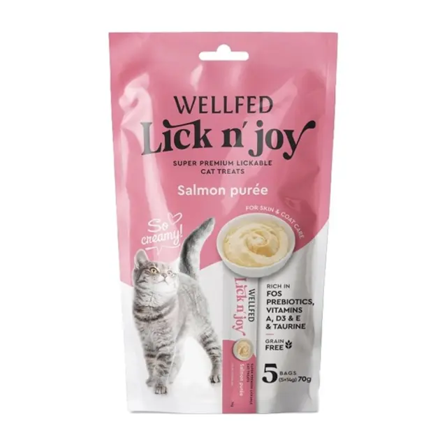 Wellfed Lick N' Joy Λιχουδιά σε Κρέμα με Γεύση Σολομό για Γάτες (5x14gr) Μονόχρωμο