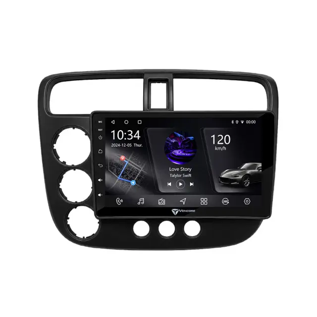 VenCore Οθόνη Multimedia Android 15 9" PX5S Octa-Core 2GB/32GB IPS με Πρόσοψη, CarPlay, Android Auto και Υποστήριξη Κάμερας 360° για Honda Civic 2001-2005 – Μαύρη (3236-10005-0445B) 2