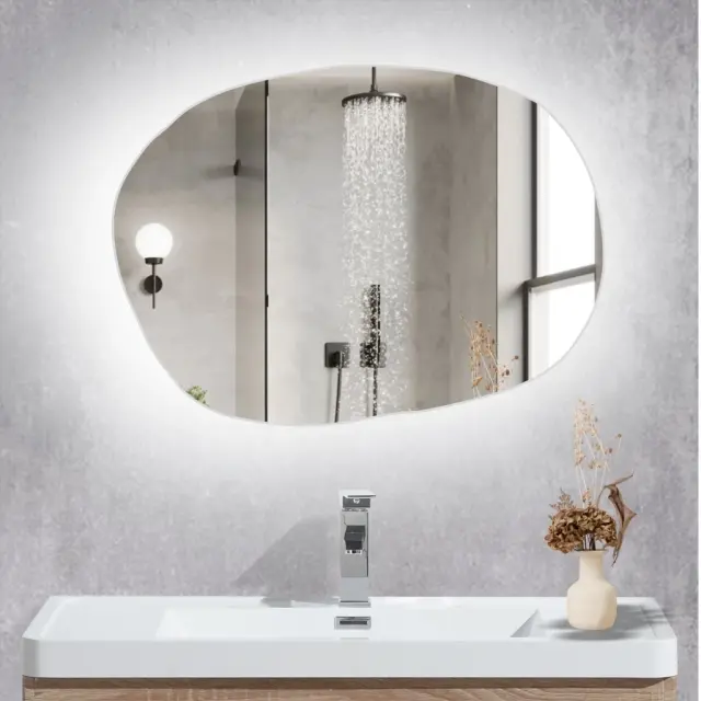 Stewehome Ασύμμετρος Καθρέπτης Μπάνιου με LED Φωτισμό 76x55 cm