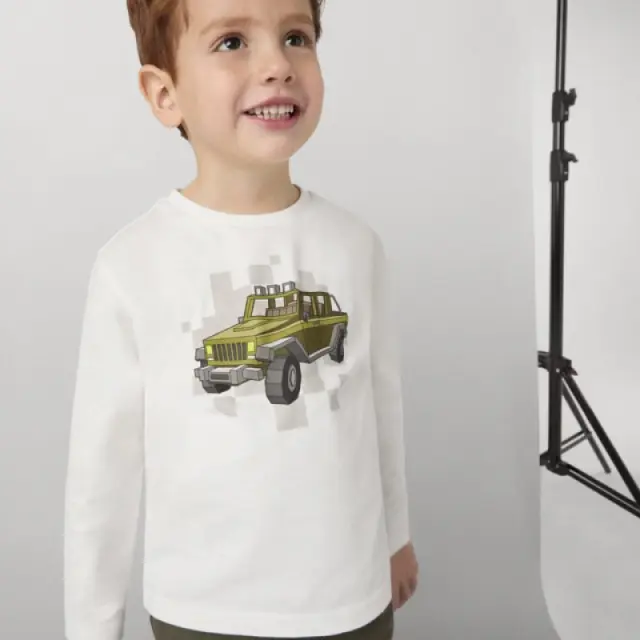 Mini 2 έως 10 ετών Μπλούζα αυτοκίνητο κρεμ-πράσινο