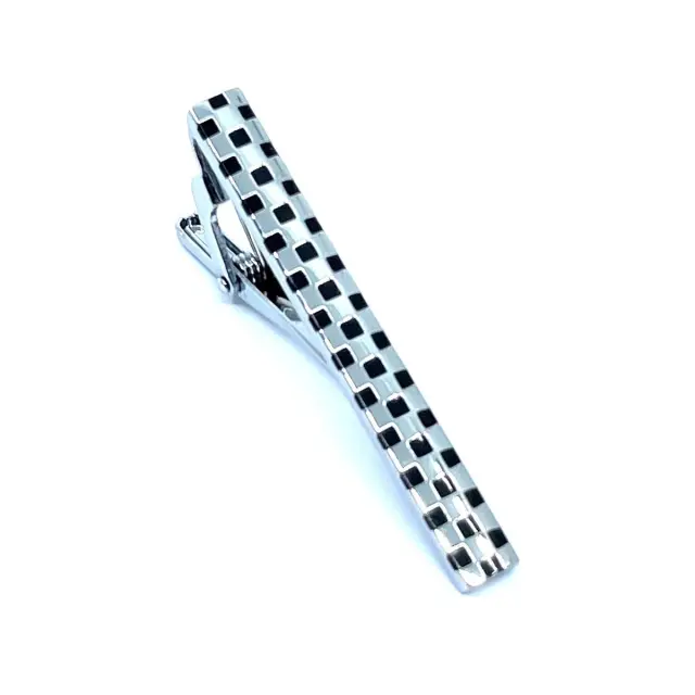 Ασημί Μαύρο Κλιπ Γραβάτας 5,5 cm με Σμάλτο – LGTC/5.5-05