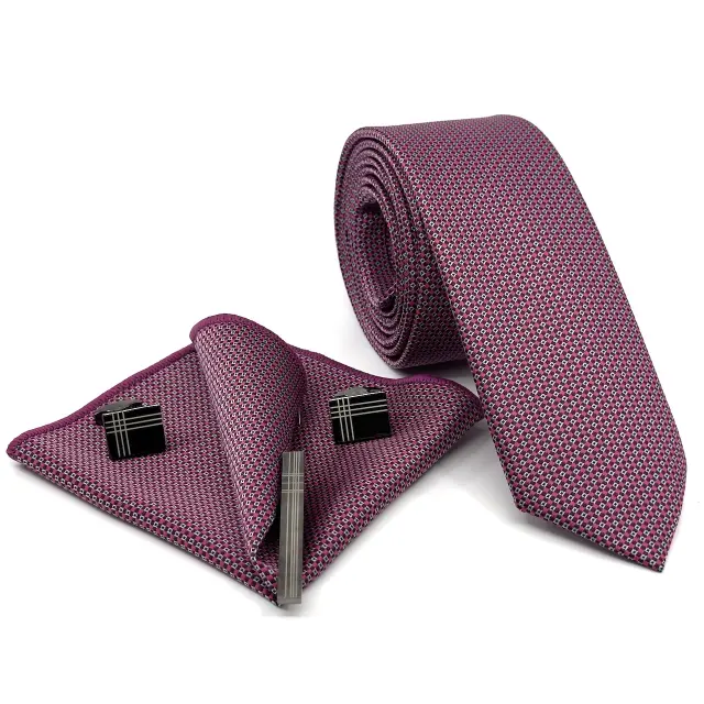 Γραβάτα Microfiber σε Κόκκινο Φόντο Σετ με Μαντηλάκι