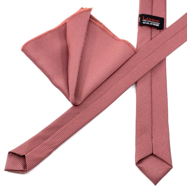 Indian Red Oxford Γραβάτα Slim 4,5 cm Σετ με Μαντηλάκι 3