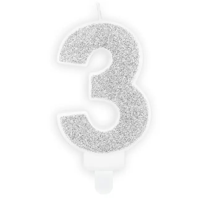PartyDeco Κερί Γενεθλίων - Νο.3 - Ασημί 2