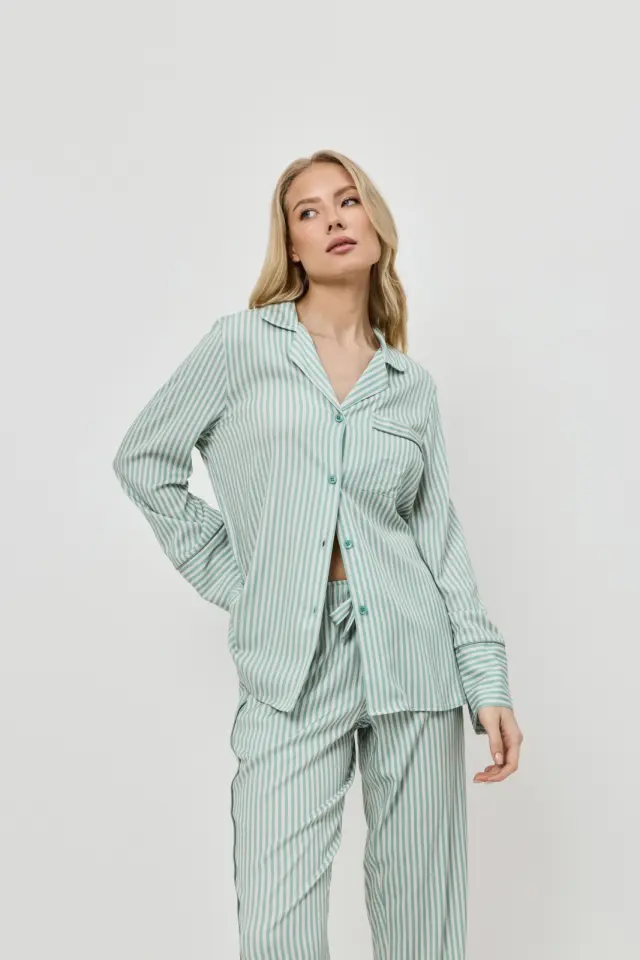 Aruelle Moss Set Long Πιτζάμα Με Κουμπιά Πράσινο Ριγέ - XL 2