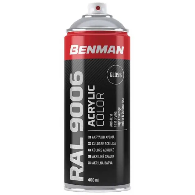 SPRAY ΑΣΗΜΙ ΓΥΑΛΙΣΤΕΡΟ RAL9006 BENMAN 400ML 28630
