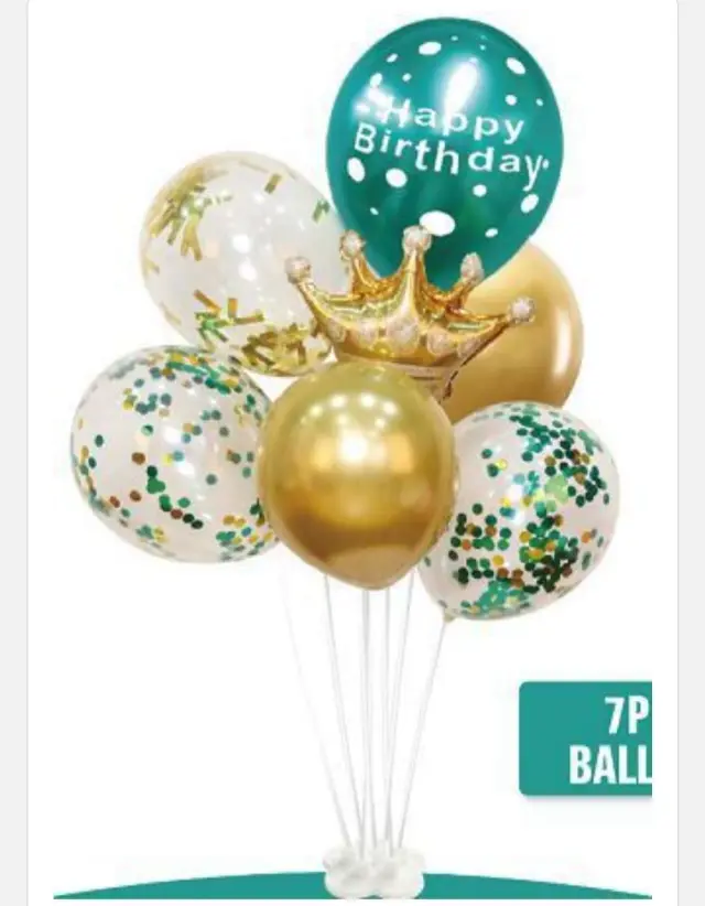 Σύνθεση 7τμχ μπαλόνια Happy Birthday Πράσινο με βάση στήριξης