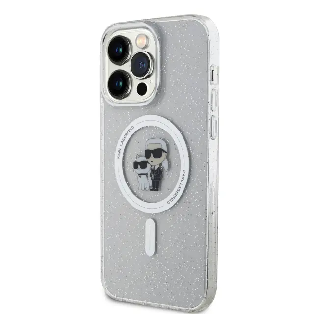Karl Lagerfeld IML Glitter Karl and Choupette MagSafe Case for iPhone 15 Pro Max Transparent 2