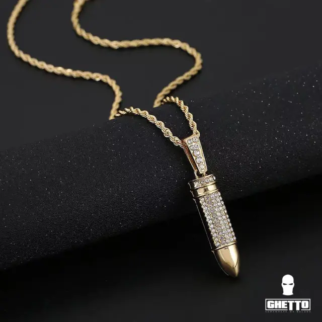 Ghetto Hip Hop Necklace Twist Chain Bullet Diamond Pendant 3