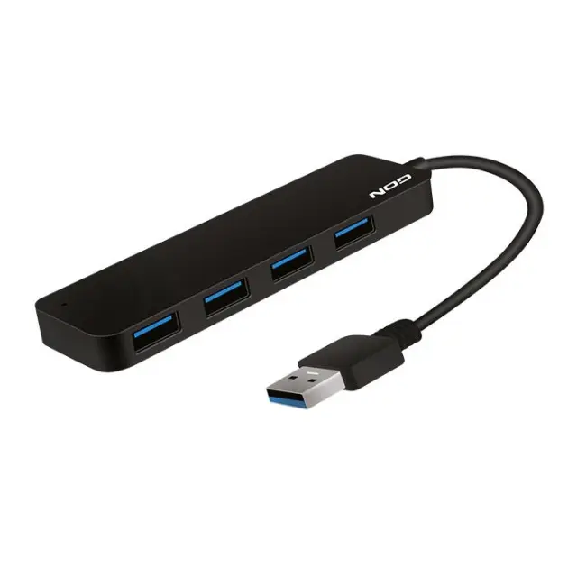 USB hub αλουμινίου 4 θυρών / USB 3.2 Gen 1X1 σε μαύρο χρώμα, με σύνδεση Type-A.