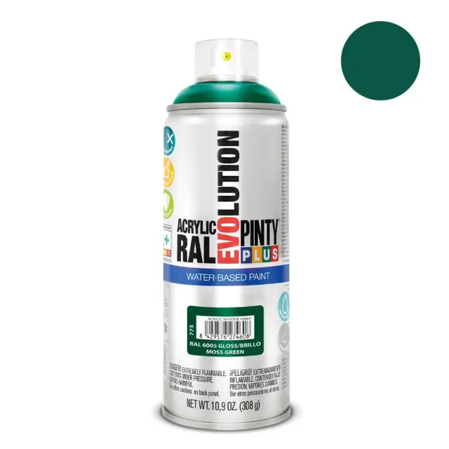 Pinty Plus Evolution Water-Based Gloss Σπρέι βαφής ακρυλικό με βάση το νερό 400ml Moss Green / RAL 6005