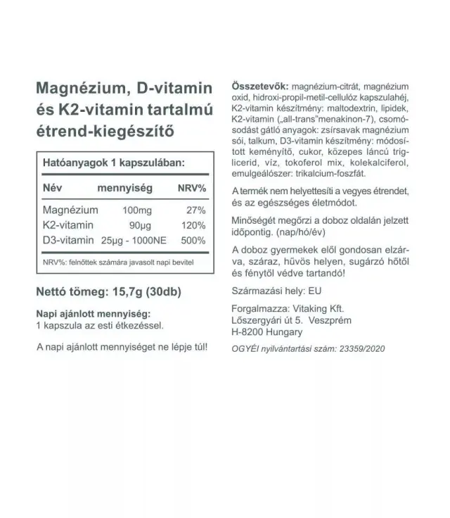 Vitaking MagneTrio D3+K2+ Magnesium Bisglycinate 2