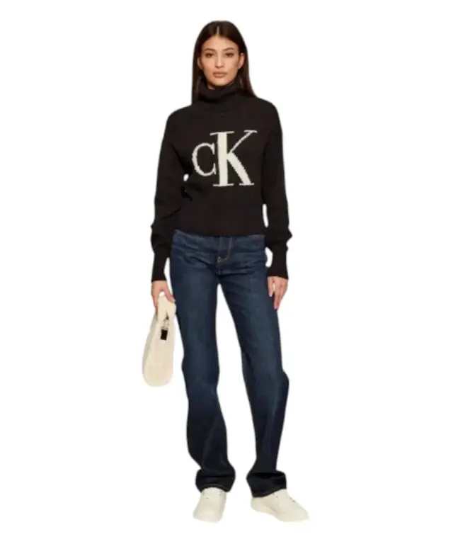 Calvin Klein - Γυναικείο Παντελόνι Jean Ck Oxbow Straight fit High Rised LV047B911G-VS2 Μπλε Σκούρο 3
