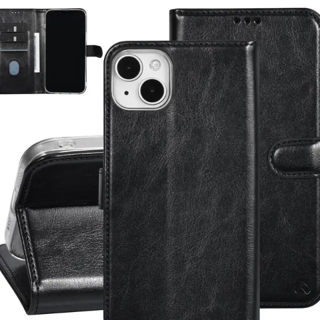 UNIQ Accessory iPhone 15 & 14 Plus Book-Case hul - θήκη καρτών για 3 κάρτες - μαγνητικό κλείσιμο - μαύρο