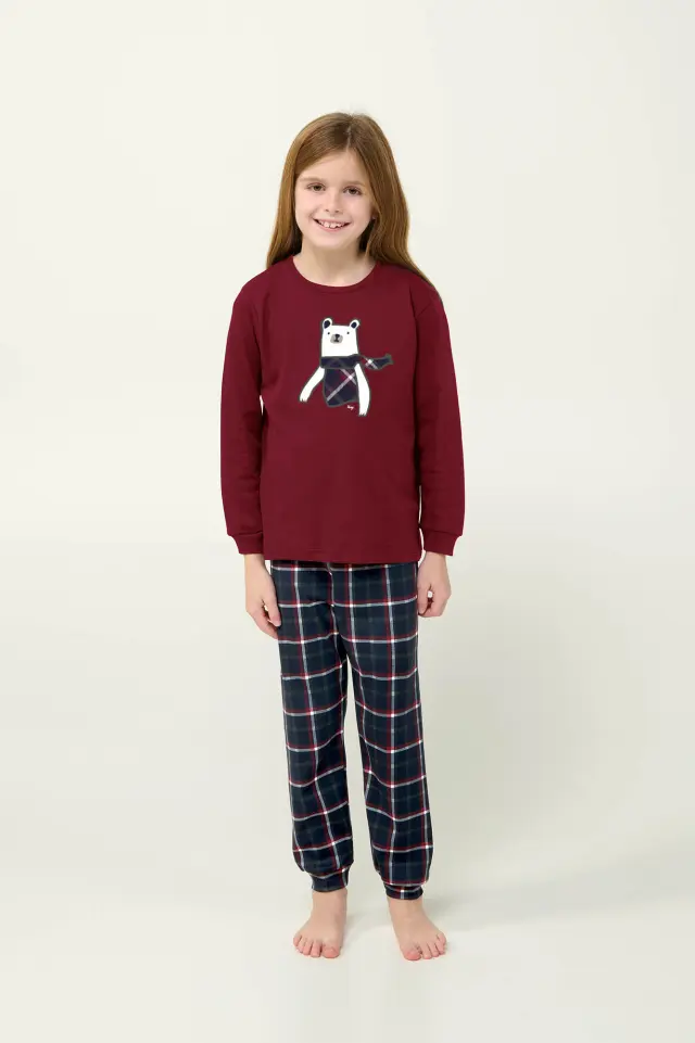 Χειμερινή Παιδική Πυτζάμα Unisex Βαμβακερή Vamp 23687 RED CABERNET