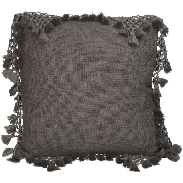 Μαξιλάρι Με Φούντες Γκρι Βαμβακερό 45x45cm