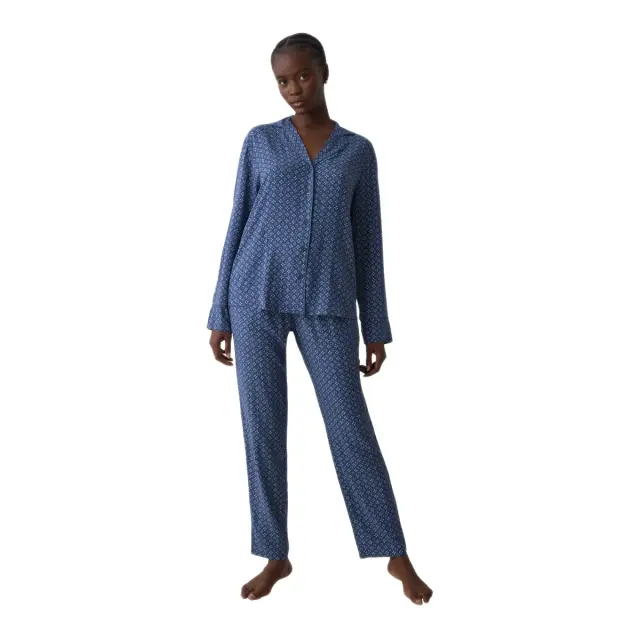 Triumph Γυναικεία Πυτζάμα Boyfriend Fit PW 03, Χρώμα Sea Blue Light Combination