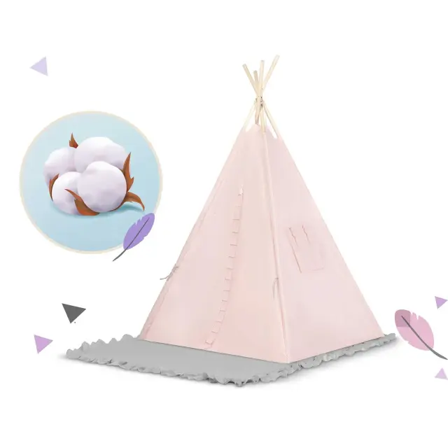 Nukido Παιδική σκηνή Teepee σε ανοιχτό ροζ χρώμα με μεγάλο χαλάκι 116x116x165cm 2