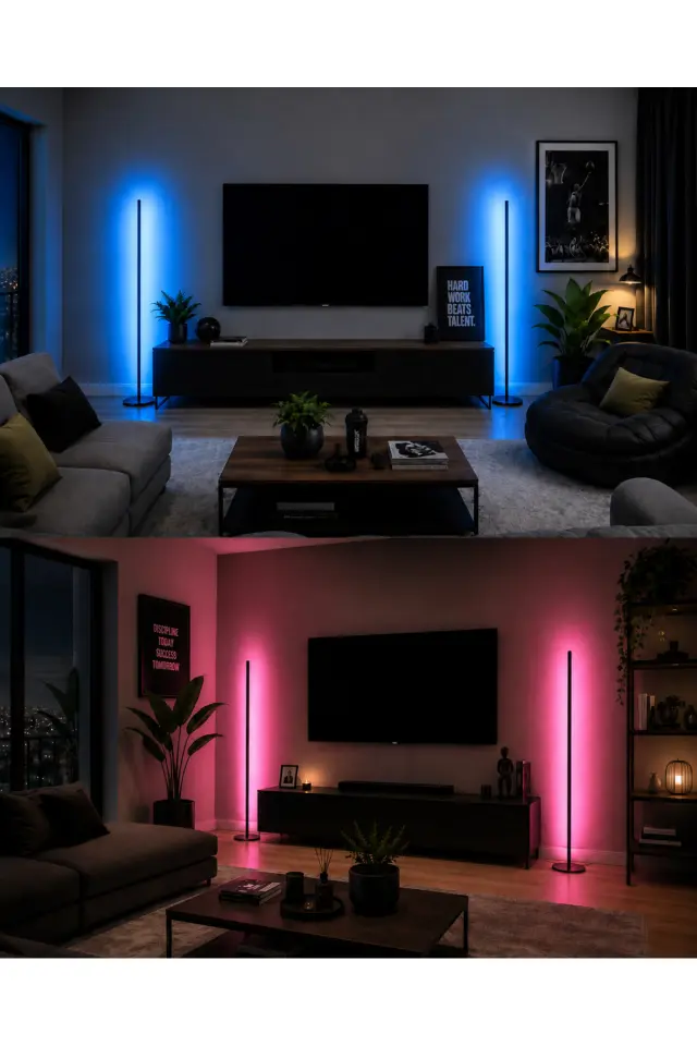 Stewehome Λάμπα δαπέδου με φωτισμό led rgb μεταλλική με τηλεχειρισμό και ρυθμιζόμενη φωτεινότητα Μαύρο 3