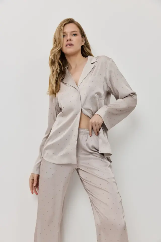 Aruelle Zela Σεμιζιέ Πιτζάμα Σατέν Πουά Beige