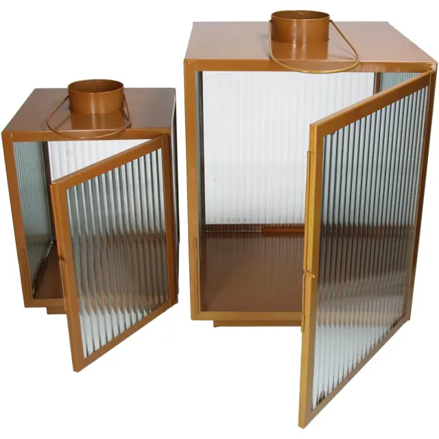 Φανάρι Ώχρα Μέταλλο/Γυαλί 29x34.5x39cm Σετ 2Τμχ 3