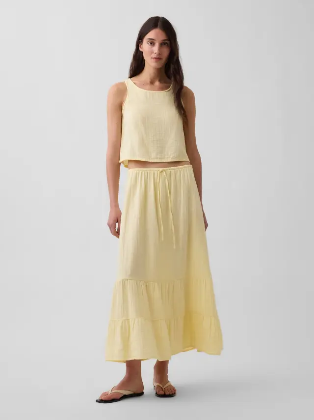 Γυναικείο Φούστα Maxi από Βαμβακερή Γάζα Maize yellow