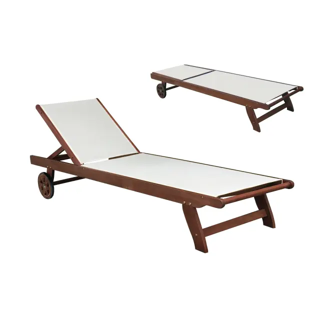 Ξαπλώστρα CRICKET Acacia/Textilene Άσπρο 66x195x30cm