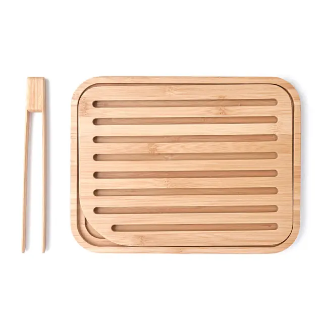 Pebbly Bamboo Breadboard + Toast Tongs Natural