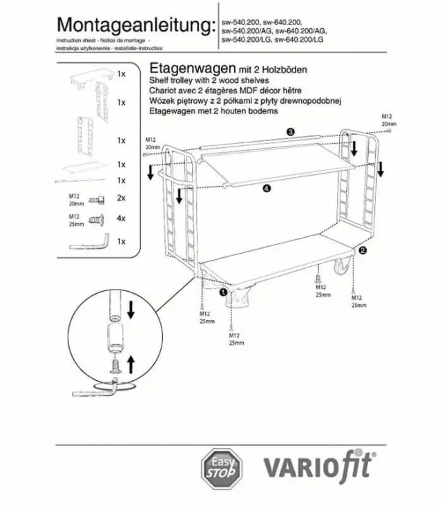 Variofit sw-540.200/AG Τρόλεϊ Μεταφοράς 2 Επιπέδων με Επικλινή Ράφια για Φορτίο Βάρους ως 250kg 2