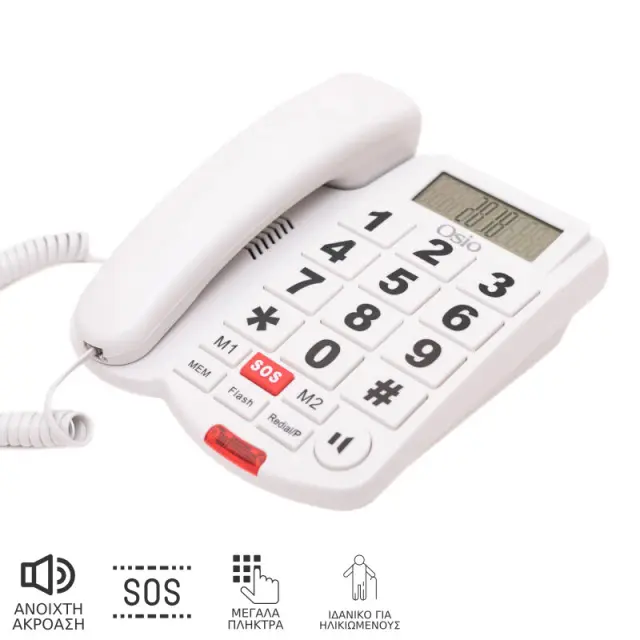 Osio OSWB-4760 Ενσύρματο Τηλέφωνο με Ανοιχτή Ακρόαση για Ηλικιωμένους Μαύρο