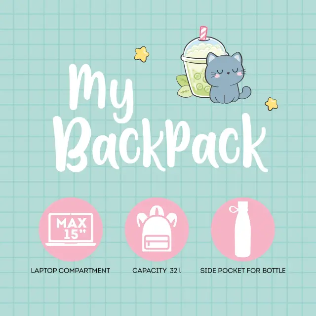 Legami My Backpack Kitty Bubble Tea (Γατούλα) Σακίδιο Πλάτης με Θήκη Laptop 15" BPK0024 2