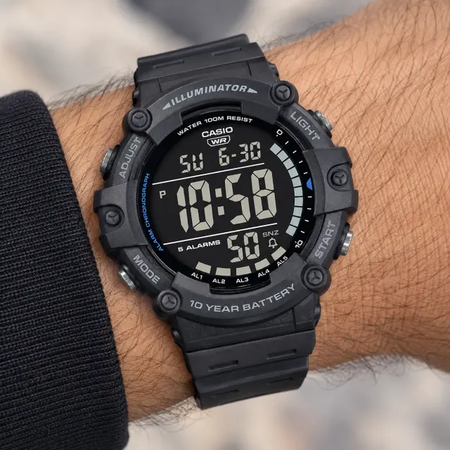 Ανδρικό Ψηφιακό Ρολόι Casio Illuminator 11-AE-1500WH-8BVEF Μαύρο με Γκρι Λουράκι 2