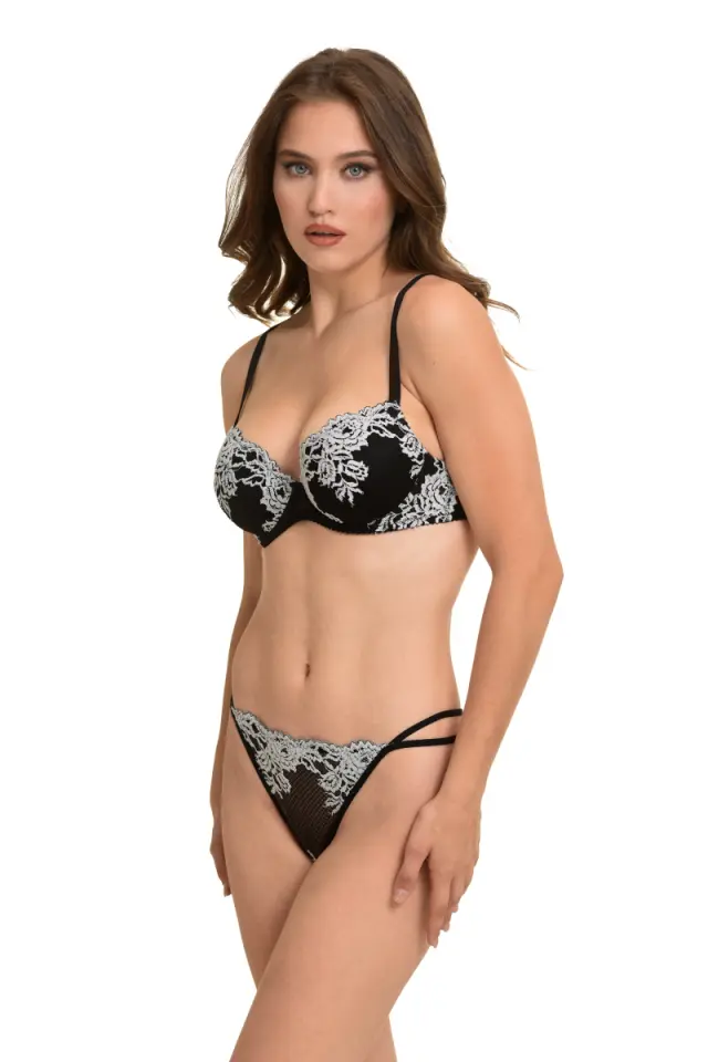Miss Rosy Σλιπ String Floral Μαύρο