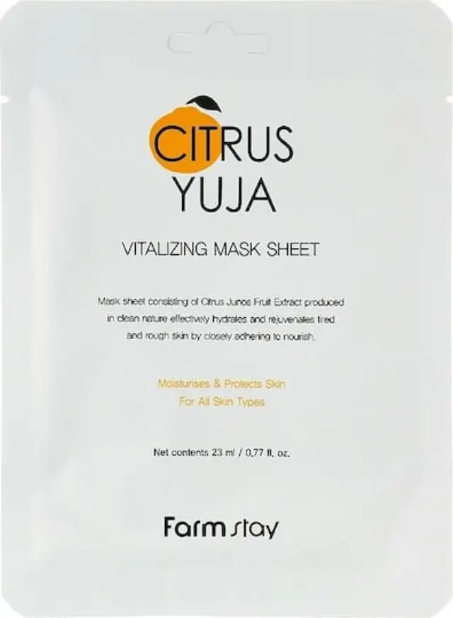 Farmstay Citrus Yuja Vitalizing Sheet Mask, Μάσκα Προσώπου για Ενυδάτωση & Λάμψη Με Centella Asiatica, 1τμχ