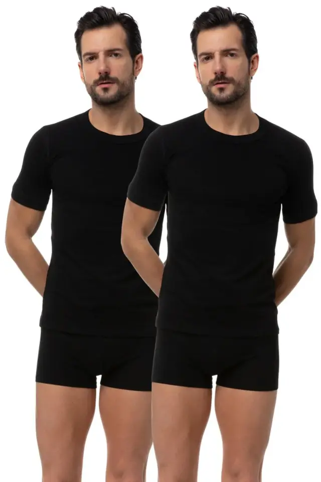 Minerva Sporties Κοντομάνικη Ανδρική Φανέλα 2Pack 12013-020 - ΜΑΥΡΟ - XXL