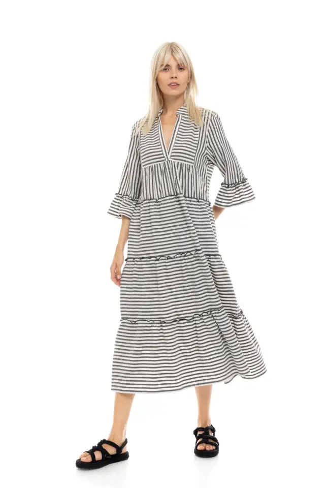 Beachwear Long Stripe Sand B433 Black Pink Label