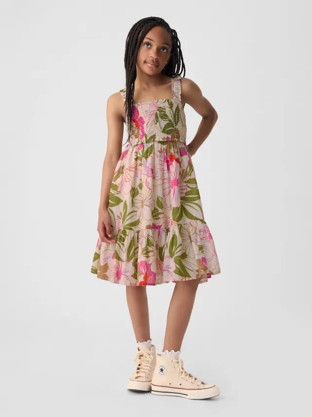 Multi Παιδικό Smocked Midi Αμάνικο Φόρεμα multi floral - XS
