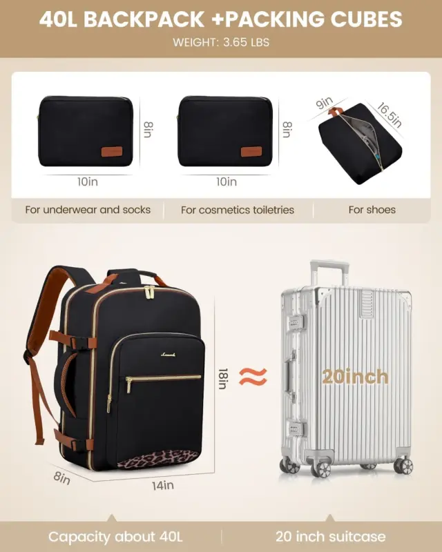Σακίδιο ταξιδιού για γυναίκες 40L Carry on 17,3 WB2029 black leopard - One Size 3