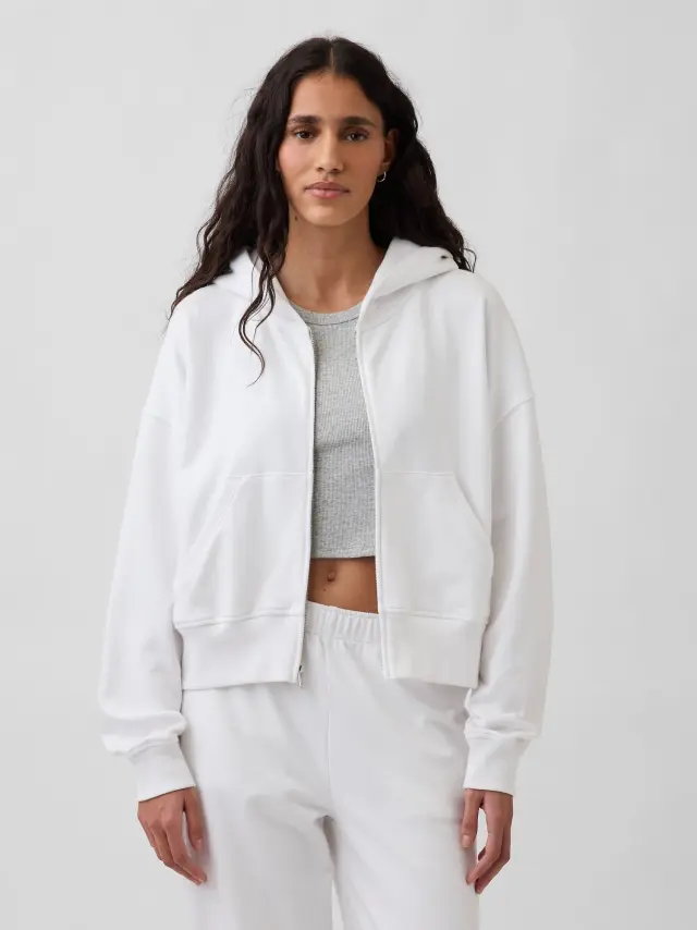 Γυναικείο Φούτερ απο VintageSoft Terry με Φερμουάρ Fresh white