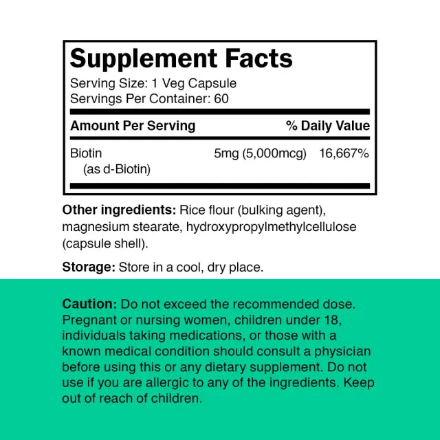 Vitamin360 Biotin 5,000 mcg 60 Veg Capsules 2
