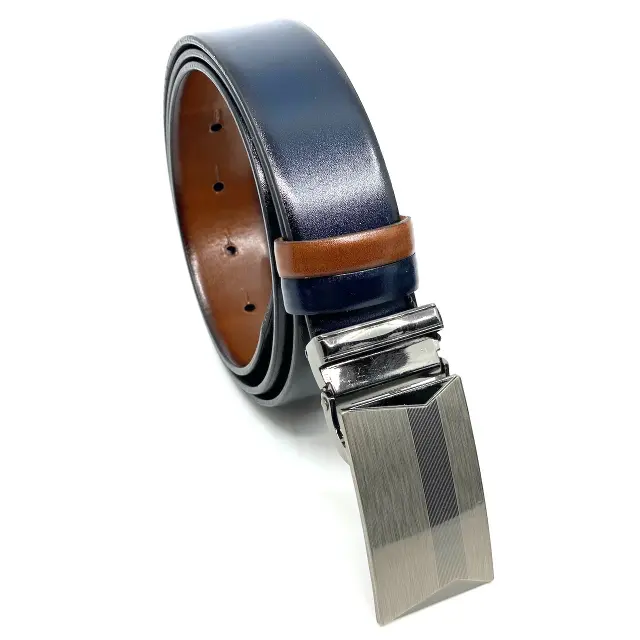 Μπλε Ταμπά Ζώνη Διπλής Όψης P.U. Leather με Αγκράφα Πλακάκι 3,5 cm - 110cm 3