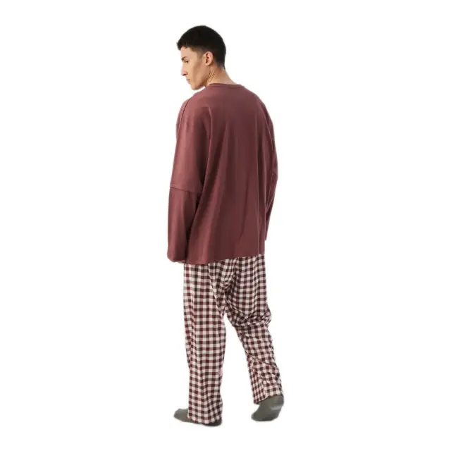 Minerva Ανδρική Πυτζάμα Milk με Καρό Παντελόνι Loose Fit, Χρώμα Chestnut - XL 3