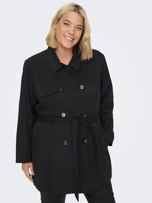 Καπαρντίνα με ζώνη plus size - Χακί - S 2