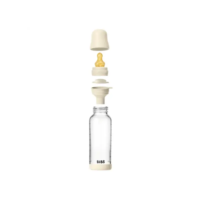 Μπιμπερό Γυάλινο Στρογγυλή Θηλή Latex 240 ml Μεσαίας Ροής Bibs Ivory 2