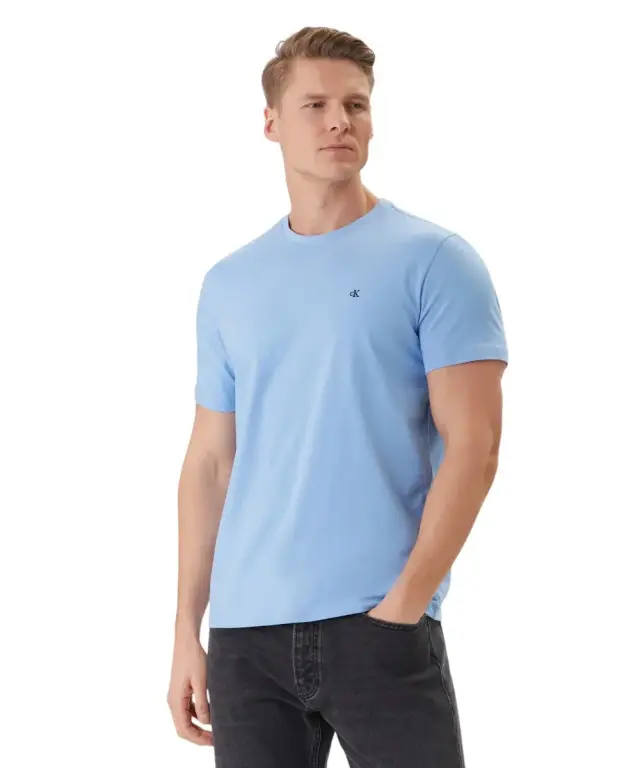 Calvin Klein - Ανδρικό T-shirt Classic Monogram Tee Regular Fit LV04RD254G-C32 Γαλάζιο - XL