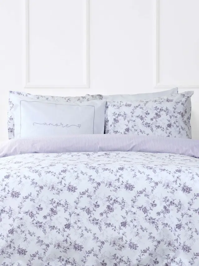 Σετ Σεντόνια 265x280 King Size Φανελένια Nima Merlin White-Lilac 100% βαμβακερόΧωρίς Λάστιχο 2