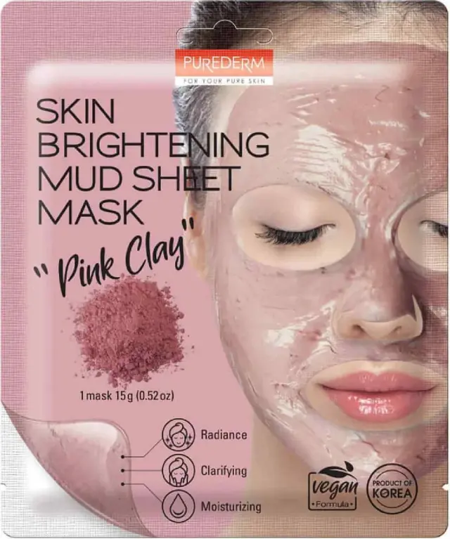 Purederm Skin Brightening Mud Sheet Mask Pink Clay Vegan Μάσκα Προσώπου Με Ροζ Πηλό Για Λάμψη 15g