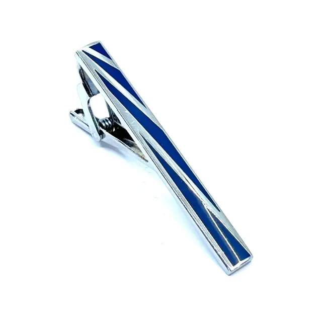 Ασημί Μπλε Κλιπ Γραβάτας 5,5 cm με Σμάλτο