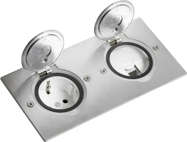 FLOOR RECTANGULAR DOUBLE GANG RECEPTACLE BRUSHED STAINLESS STEEL